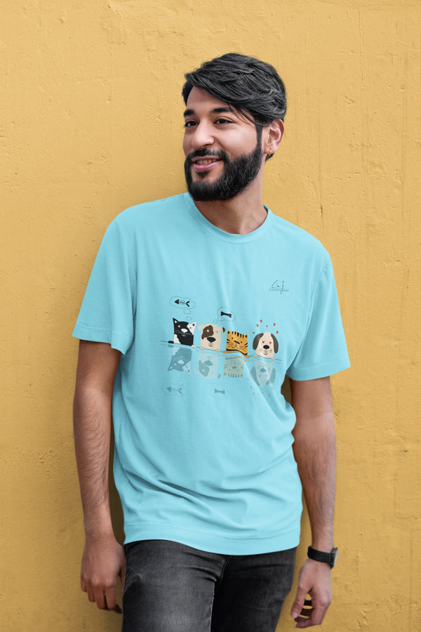 Round Neck T-Shirt | Dogs & Cats Print